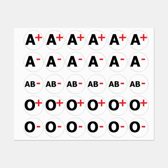 ÉTIQUETTES TYPES DE SANG (Feuille)