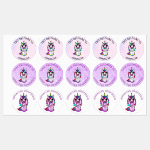 Étiquettes Unicorn Purple Butple School