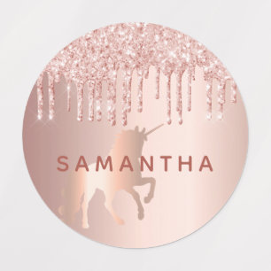 Étiquettes Unicorn rose or parties scintillant goutte rose no