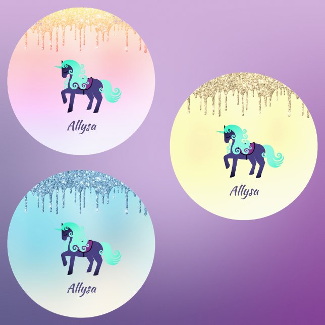 Étiquettes Unicorne violette avec Parties scintillant Faux su (Créateur téléchargé)