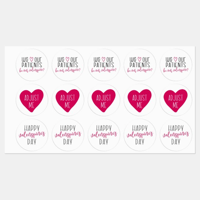 Étiquettes Valenspine's Day, Chiropractic Stickers, (Feuille)