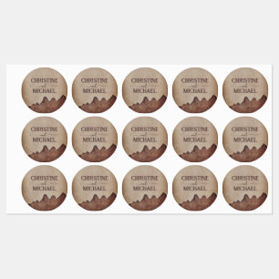 Étiquettes Vintage papier rustique brun montagnes mariage