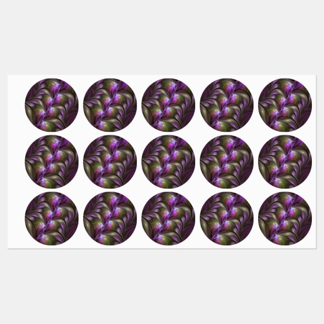 Étiquettes Violet Abstrait violet violet kaki fractal (Feuille)