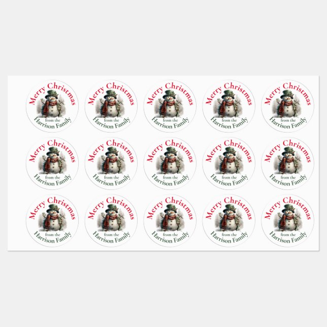 Étiquettes Voeux de Noël Snowman personnalisés (Feuille)