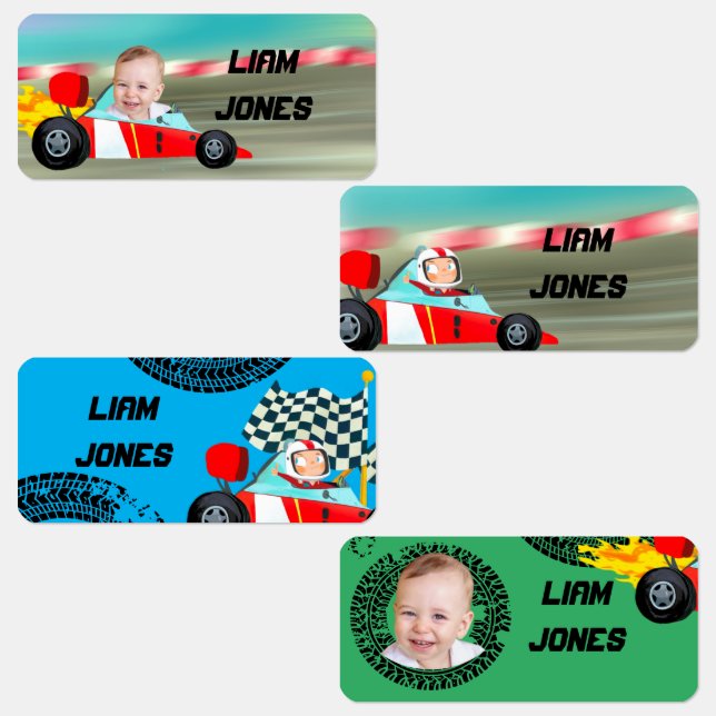 Étiquettes voiture de course photo personnalisée (Groupe)