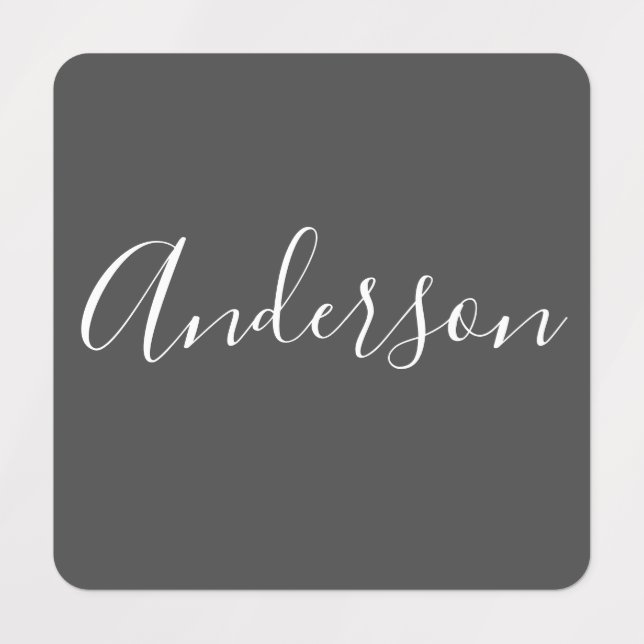 Étiquettes Votre nom | Élégant script blanc sur gris (Design 1)