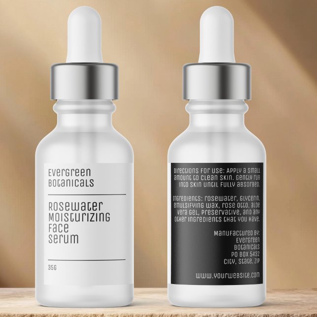 Étiquettes waterproof modern white black dropper bottle label (Créateur téléchargé)