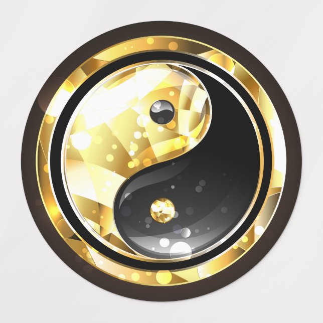 Étiquettes Yin Yang or sur noir (Design 2)