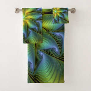 Etoile Abstraite, Bleu brillant Vert Or Fractal Ar