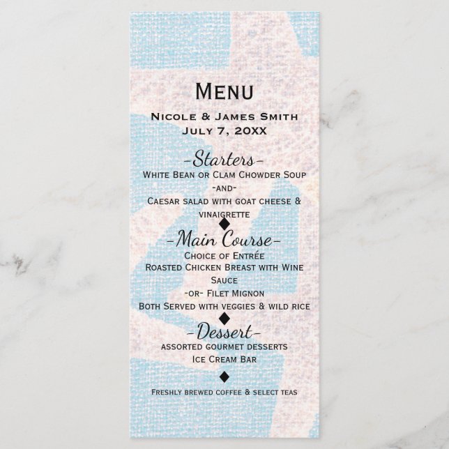 Etoile blanche & Burlap Bleu Elegant Menu Plage (Devant)