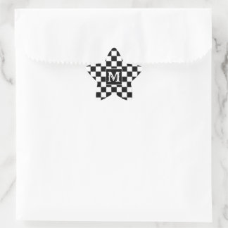 Étoile Custom Initial Black White Checkered Star Sticker