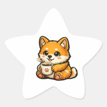 Cute Shiba Inu Coffee Star Sticker