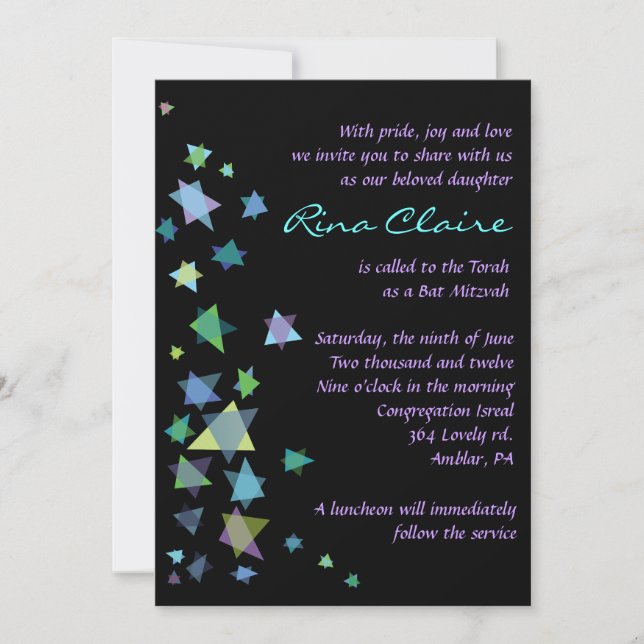 Étoile de David Bar Bat mitzvah Invitation d'invit (Devant)