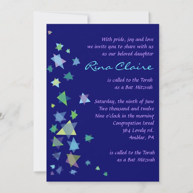 Étoile de David Bar Bat mitzvah Invitation d'invit (Devant)