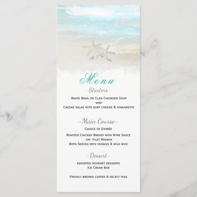 Étoile de mer blanche de plage Menu de réception d (Devant)