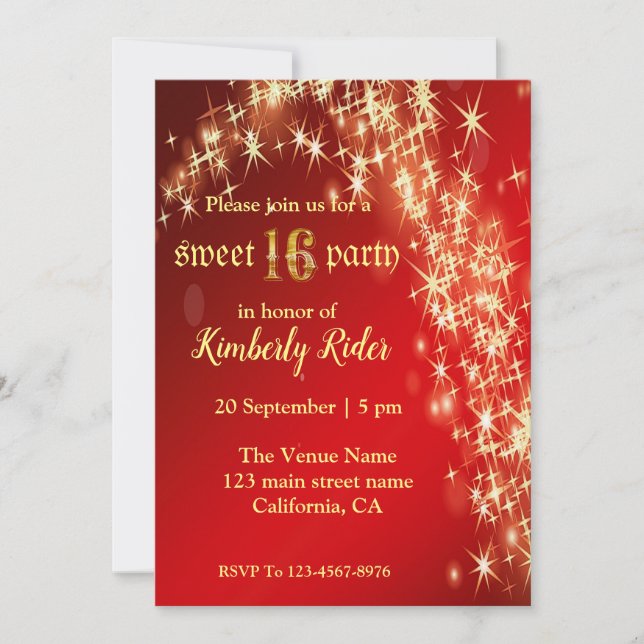 Étoile De Nuit Starry En Rouge Invitations Anniver (Devant)