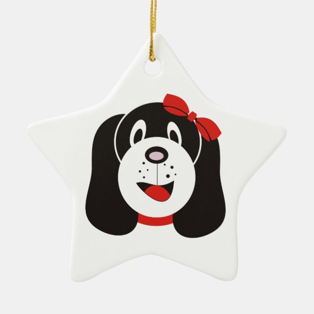 Étoile En Céramique Joyeux ornement de chiot stupide (Devant)