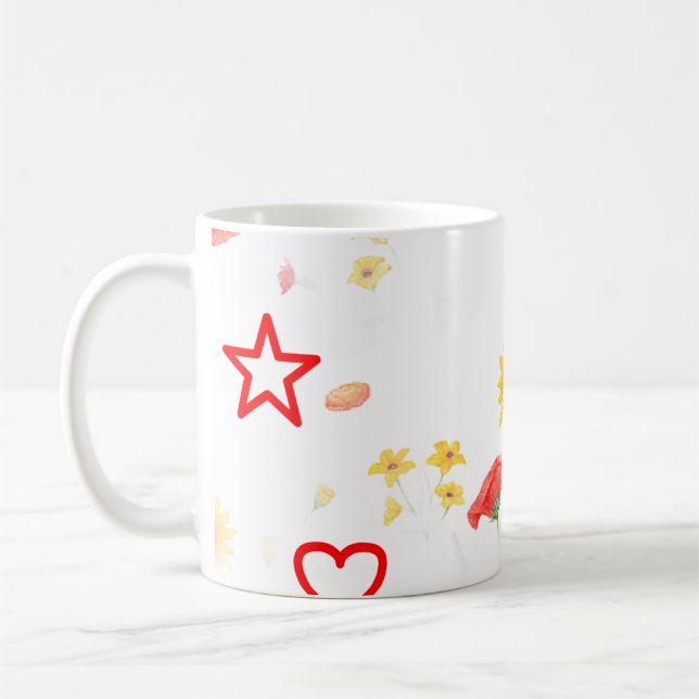 Étoile florale & Coeur Mug - Tournesol brillant &  (Gauche)