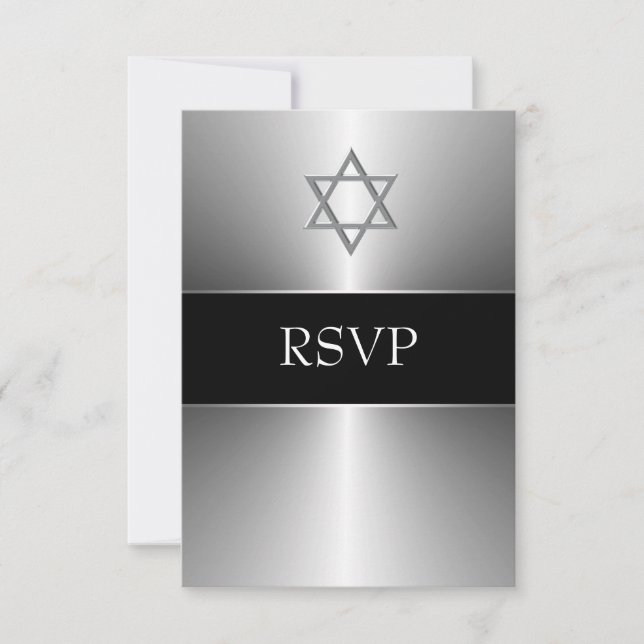 Étoile noire d'argent de David Bar Mitzvah RSVP (Devant)