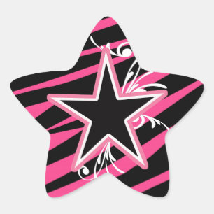 Étoile Sticker KRW Star et Swirls Zebra rose et noir