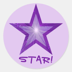 Étoile violette 'STAR!' rond autocollant pâle viol