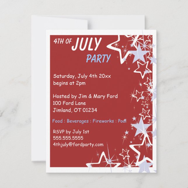Étoiles 4 juillet invitations de fêtes (Devant)
