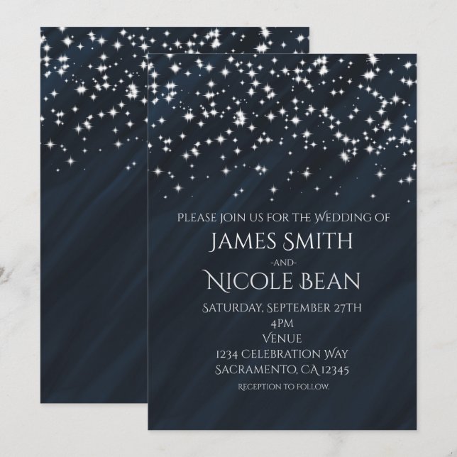 Étoiles Bleues et Étincelles Élégantes invitations (Devant / Derrière)