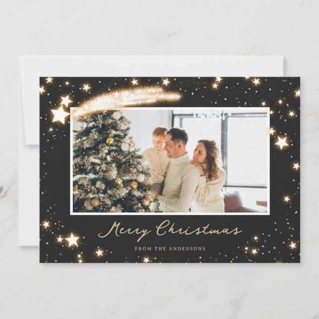 Étoiles brillantes Cartes de Noël photo noir (Devant)