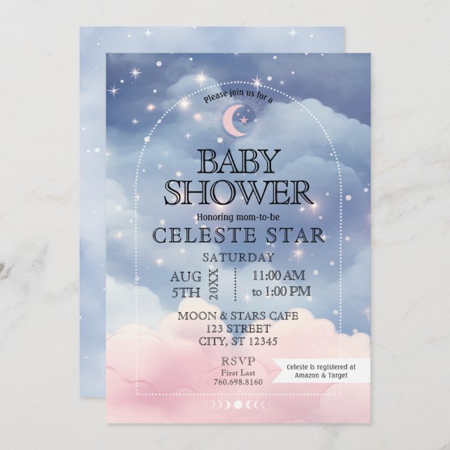 Étoiles célestes Baby shower Invitation (Devant / Derrière)