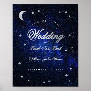 Etoiles célestes et lune Mariage bleu Affiche de b