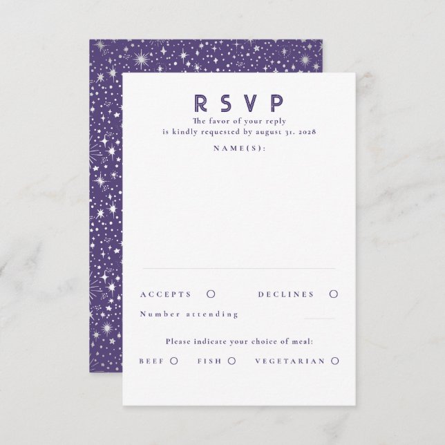Étoiles de Foil argenté Mariage moderne RSVP (Devant / Derrière)