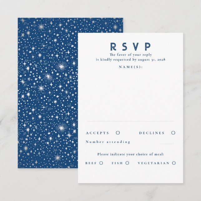 Étoiles de Foil argenté Mariage moderne RSVP (Devant / Derrière)