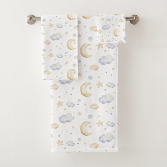 Etoiles de lune d'aquarelle et Motif de nuage (En situation)