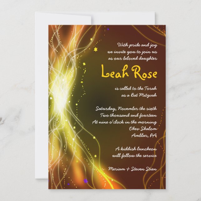 ÉTOILES DE NEON Bat mitzvah Invitation OR (Devant)
