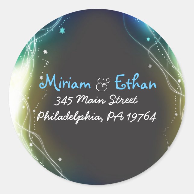 Étoiles de néon brillant Sticker Mariage juif rond (Devant)