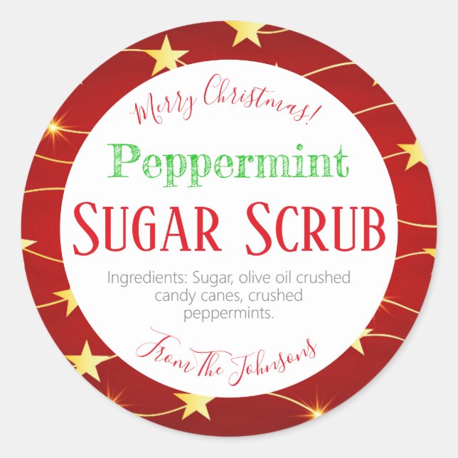 Étoiles de Noël Peppermenthe sucre Scrub Étiquette (Devant)