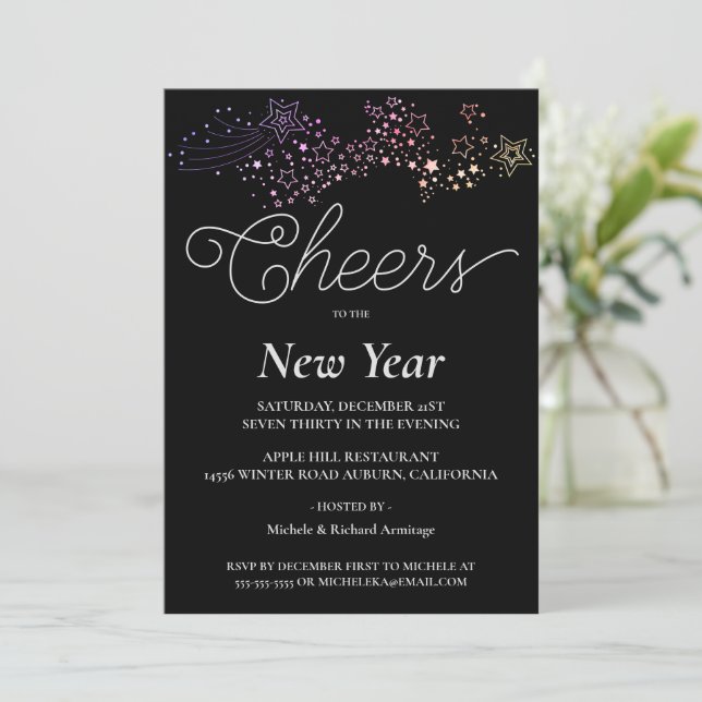 Étoiles de tir colorées Nouvelle année Invitation (Debout devant)