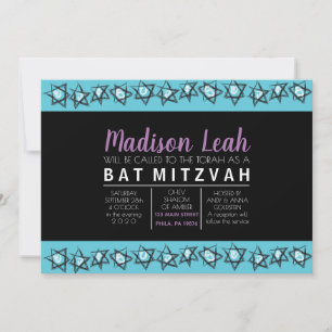 ÉTOILES DESSINÉES À LA MAIN Bat mitzvah Invitation
