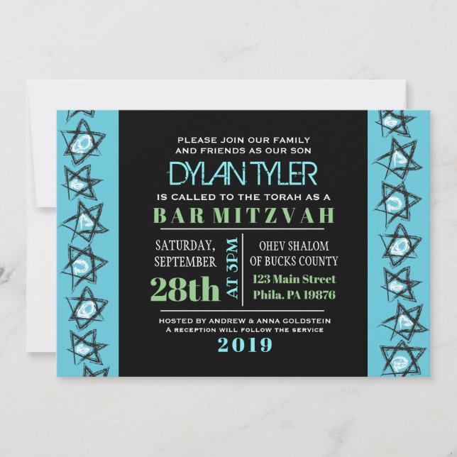 ÉTOILES DESSINÉES À LA MAIN Bat mitzvah Invitation (Devant)