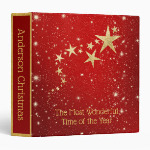 Étoiles d'or de Noël sur Classeur Red Custom 3 Bag