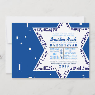 Étoiles et Carré Bar Bat mitzvah Invitation Bleu
