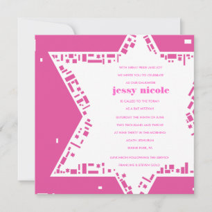 Étoiles et Carré Bar Bat mitzvah Invitation rose