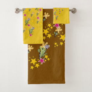Étoiles Et Fleurs Brun Jaune