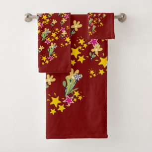 Étoiles et fleurs rouge foncé