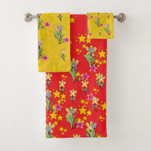 Étoiles et fleurs rouge jaune 