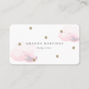 Etoiles et nuages roses Carte de visite blanc