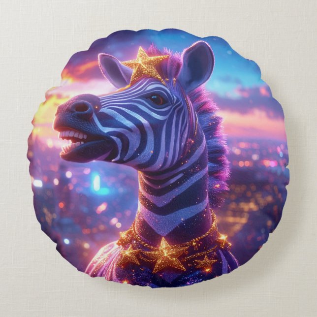 Étoiles et rayures avec Coussin rond Zebra Zanziba (Devant)