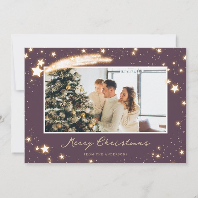 Étoiles étincelantes Cartes de Noël de photos viol (Devant)
