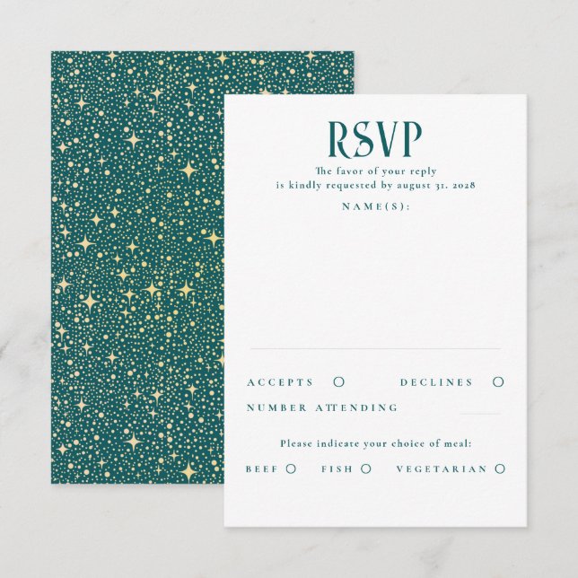 Étoiles Mariage Turquoise et Or RSVP (Devant / Derrière)