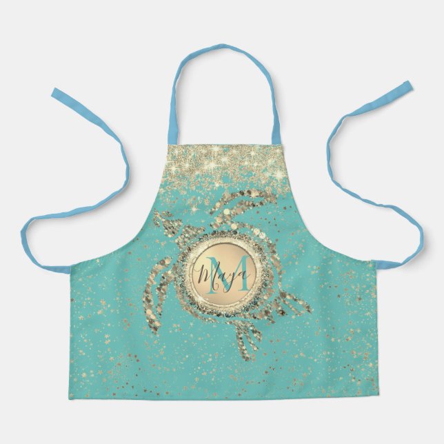 Étoiles Monogramme de tortue sur tablier bleu (Recto)
